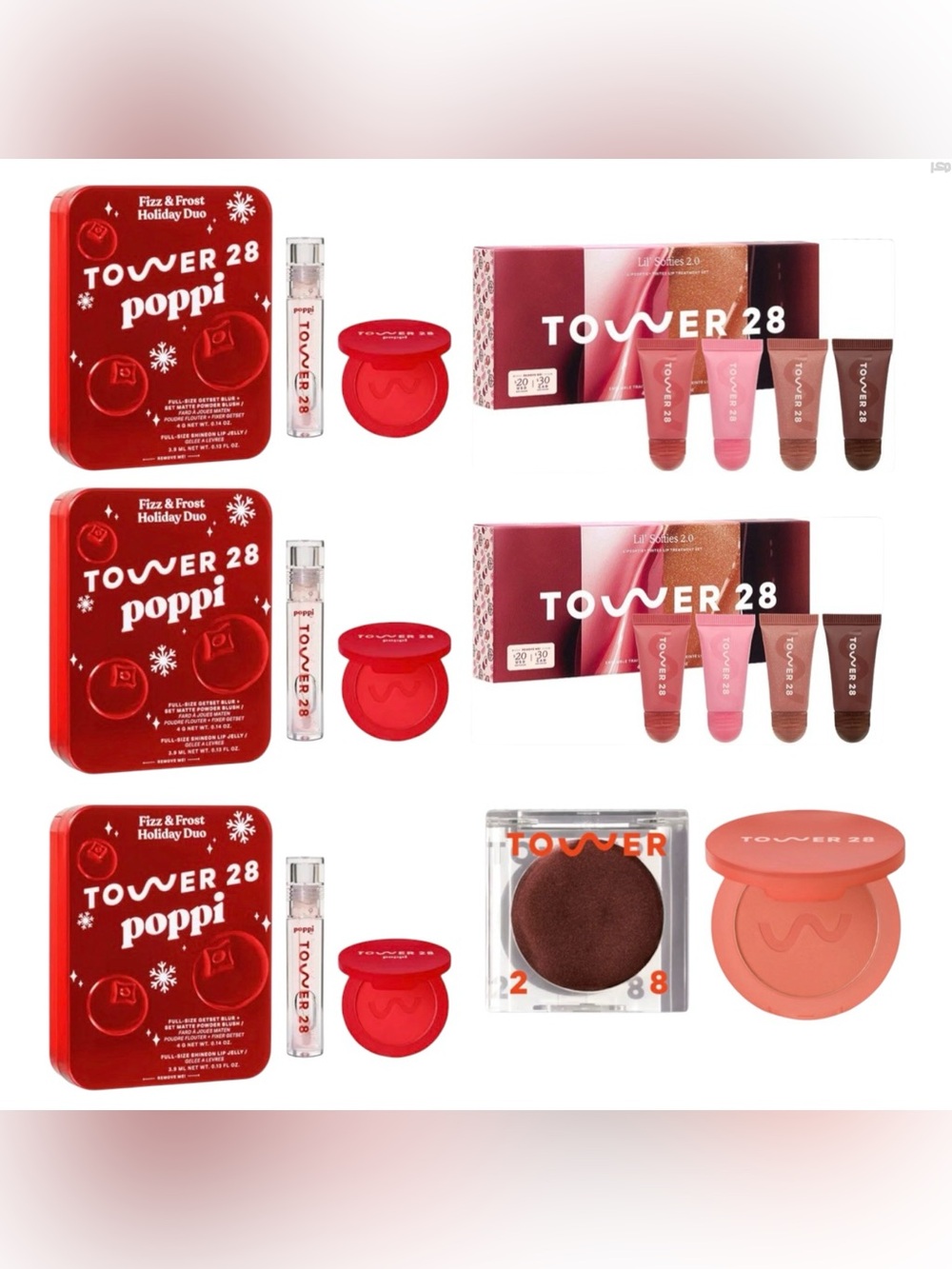 Tower 28 Beauty Bundle x Poppi Lip Gloss Blush Sets Bronzer Lip Balms